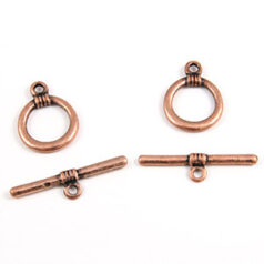 Toggle Clasp, Pewter 15mm Round - Antique Copper