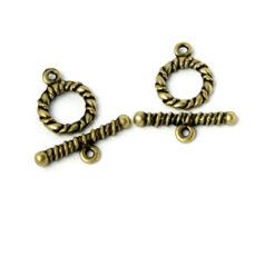 Toggle Clasp, Pewter 13mm Round with Rope Pattern - Antique Brass