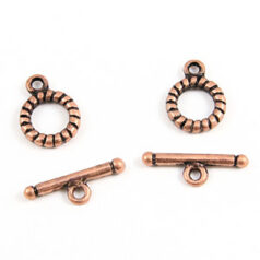 Toggle Clasp, Pewter 10mm Round with Rope Design - Antique Copper