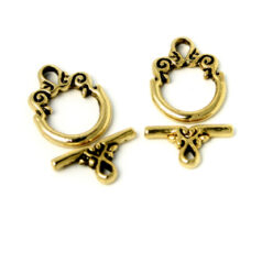 Toggle Clasp, Pewter 14mm Round - Antique Gold
