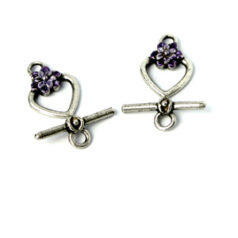 Toggle Clasp, Pewter 13x12.5mm Heart - Purple & Light Purple