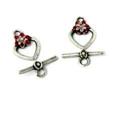 Toggle Clasp, Pewter 13x12.5mm Heart - Red & Pink