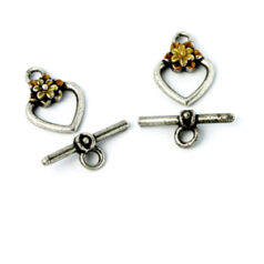 Toggle Clasp, Pewter 13x12.5mm Heart - Brown and Yellow