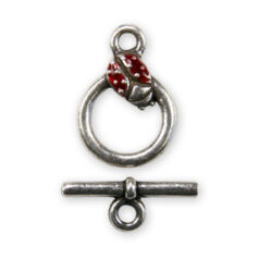 Toggle Clasp, Pewter 12mm Round with Red Lady Bug