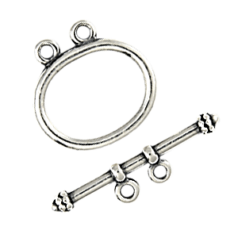 Toggle Clasp, JBB Pewter 21x17mm Oval w 2 Loops - Antique Silver Finish