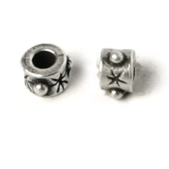 Bead, Pewter 5x1.5x3mm Tube Shape with Star - Antique Silver