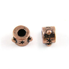 Bead, Pewter 5x1.5x3mm Tube Shape with Star - Antique Copper