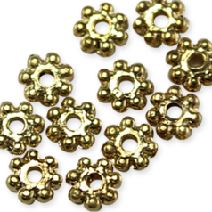Bead, Pewter 4mm Heishi or Beaded Rondelle with dots - Gold