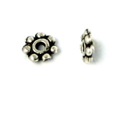 Bead, Pewter 4mm Heishi or Beaded Rondelle with dots - Antique Silver
