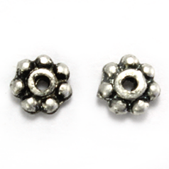 Bead, Pewter 4mm Heishi or Beaded Rondelle with dots - Antique Silver
