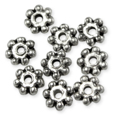 Bead, Pewter 4mm Heishi or Beaded Rondelle with dots - Antique Silver