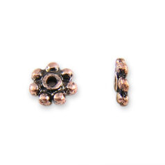 Bead, Pewter 4mm Heishi or Beaded Rondelle with dots - Antique Copper