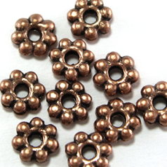 Bead, Pewter 4mm Heishi or Beaded Rondelle with dots - Antique Copper
