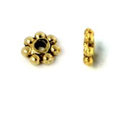 Bead, Pewter 4mm Heishi or Beaded Rondelle with dots - Antique Gold