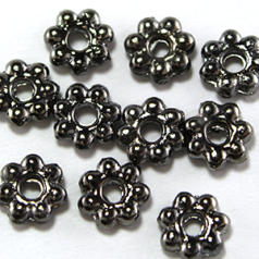 Bead, Pewter 6mm Heishi or Beaded Rondelle with dots - Gunmetal plated