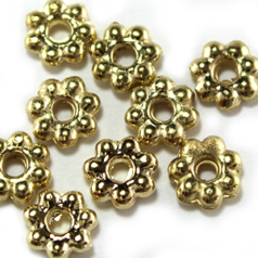Bead, Pewter 6mm Heishi or Beaded Rondelle with dots - Gold