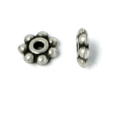 Bead, Pewter 6mm Heishi or Beaded Rondelle with dots - Antique Silver
