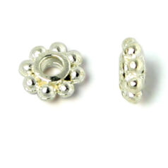 Bead, Pewter 6mm Heishi or Beaded Rondelle with dots - Silver