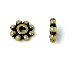 Bead, Pewter 6mm Heishi or Beaded Rondelle with dots - Antique Brass