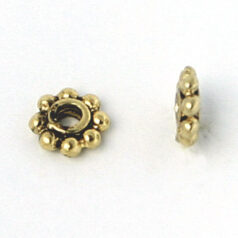 Bead, Pewter 6mm Heishi or Beaded Rondelle with dots - Antique Gold
