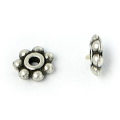 Bead, Pewter 5mm Heishi or Beaded Rondelle with dots - Antique Silver