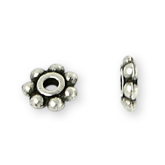 Bead, Pewter 5mm Heishi or Beaded Rondelle with dots - Antique Silver