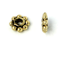 Bead, Pewter 5mm Heishi or Beaded Rondelle with dots - Antique Gold
