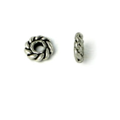 Bead, Pewter 4mm Heishi or Rondelle with Rope Design - Antique Silver