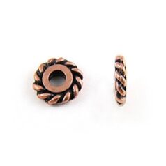 Bead, Pewter 4mm Heishi or Rondelle with Rope Design - Antique Copper