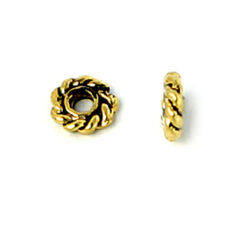 Bead, Pewter 4mm Heishi or Rondelle with Rope Design - Antique Gold