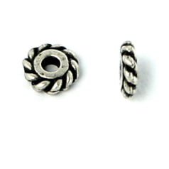 Bead, Pewter 5mm Heishi or Rondelle with Rope Design - Antique Silver