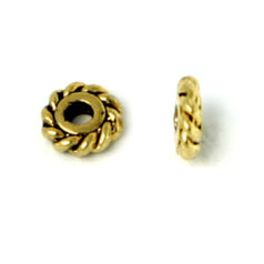 Bead, Pewter 5mm Heishi or Rondelle with Rope Design - Antique Gold