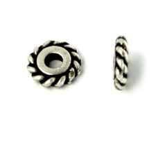 Bead, Pewter 6mm Heishi or Rondelle with Rope Design - Antique Silver