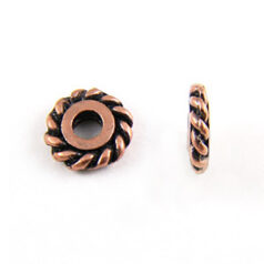 Bead, Pewter 6mm Heishi or Rondelle with Rope Design - Antique Copper