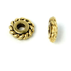 Bead, Pewter 6mm Heishi or Rondelle with Rope Design - Antique Gold