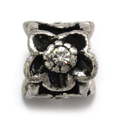 Bead, Pewter with Crystal in Bead, 8.5x8mm - Crystal