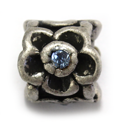 Bead, Pewter with Crystal in Bead, 8.5x8mm with Lt. Sapphire Crystal