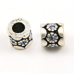 Bead, Pewter with Crystal in Bead, 8.5x8.2mm with Lt. Sapphire Crystal