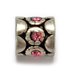 Bead, Pewter with Crystal in Bead, 8.5x8.2mm with Pink Crystal