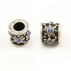 Bead, Pewter with Crystal in Bead, 8x8mm with Lt.Sapphire Crystal