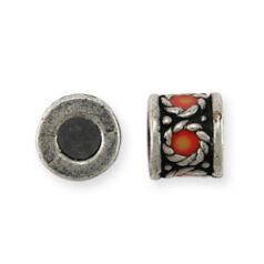 Bead, Pewter in Antique Finish with Enameled Yellow Dot Color in Bead,  8.5x7.5mm