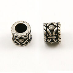 Bead, Pewter with Crystal in Bead,8x6mm with Crystal