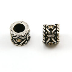 Bead, Pewter with Crystal in Bead,8x6mm with Topaz Crystal