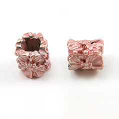 Bead, Pewter Tube with intricate flower design in Pink Color,  8x7.5mm