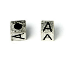 Bead, Pewter 7x7mm Cube with Alphabet Letter A