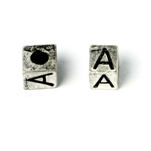 Bead, Pewter 7x7mm Cube with Alphabet Letter A