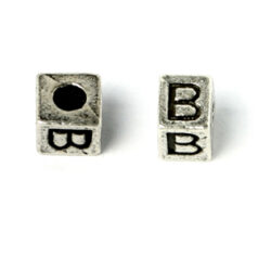 Bead, Pewter 7x7mm Cube with Alphabet Letter B