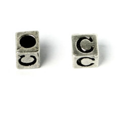 Bead, Pewter 7x7mm Cube with Alphabet Letter C