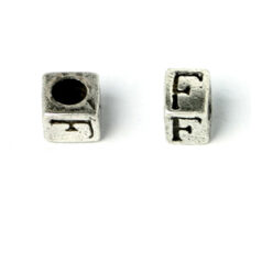 Bead, Pewter 7x7mm Cube with Alphabet Letter F