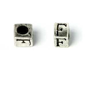 Bead, Pewter 7x7mm Cube with Alphabet Letter F